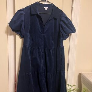 Crown & Ivy Navy Blue Midi Corduroy Dress